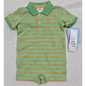 Chaps Baby Boy Green Orange Striped Polo Romper One Piece 6M NWT VTG Y2K